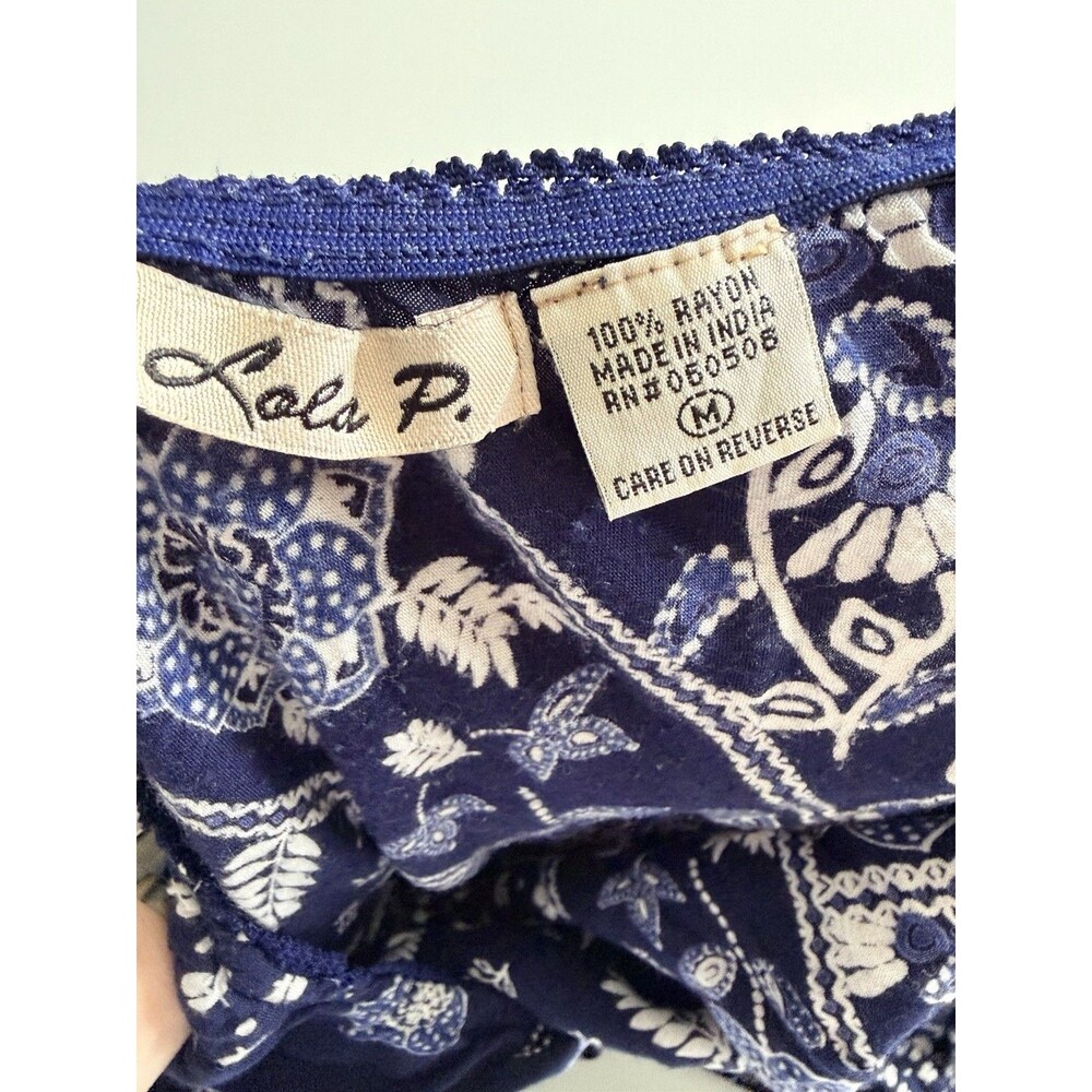 Vintage Y2K Lola P. 2000's Flowy Maxi Skirt Hanky Hem Blue White Floral Medium - Picture 7 of 8